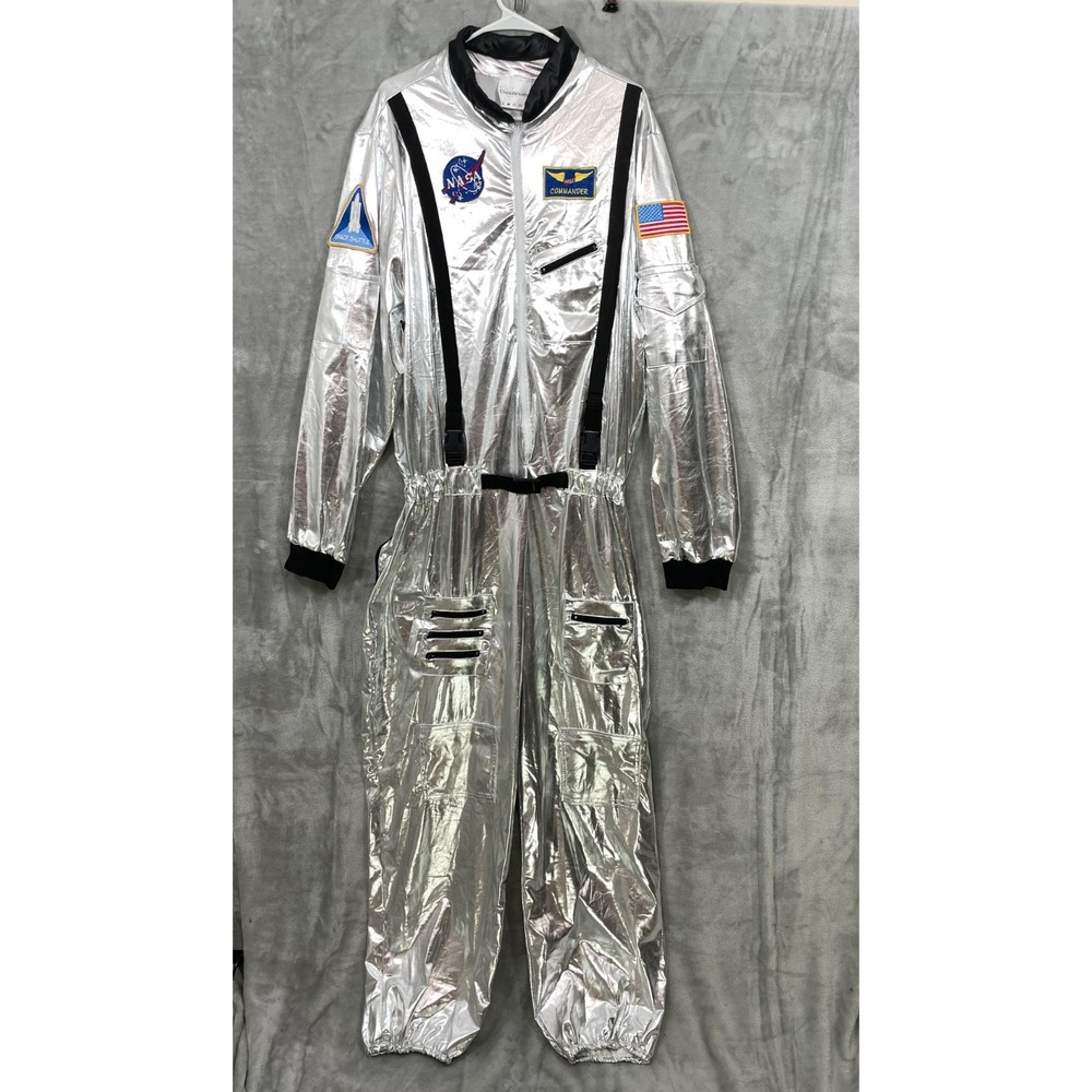 Astronaut Costume Mens XXL Silver Metallic Space Suit Jumpsuit NASA  Halloween